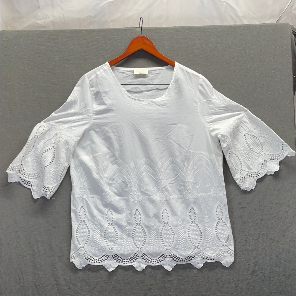 Alyssa W embroidery White Embellished Bell Sleeve Tunic